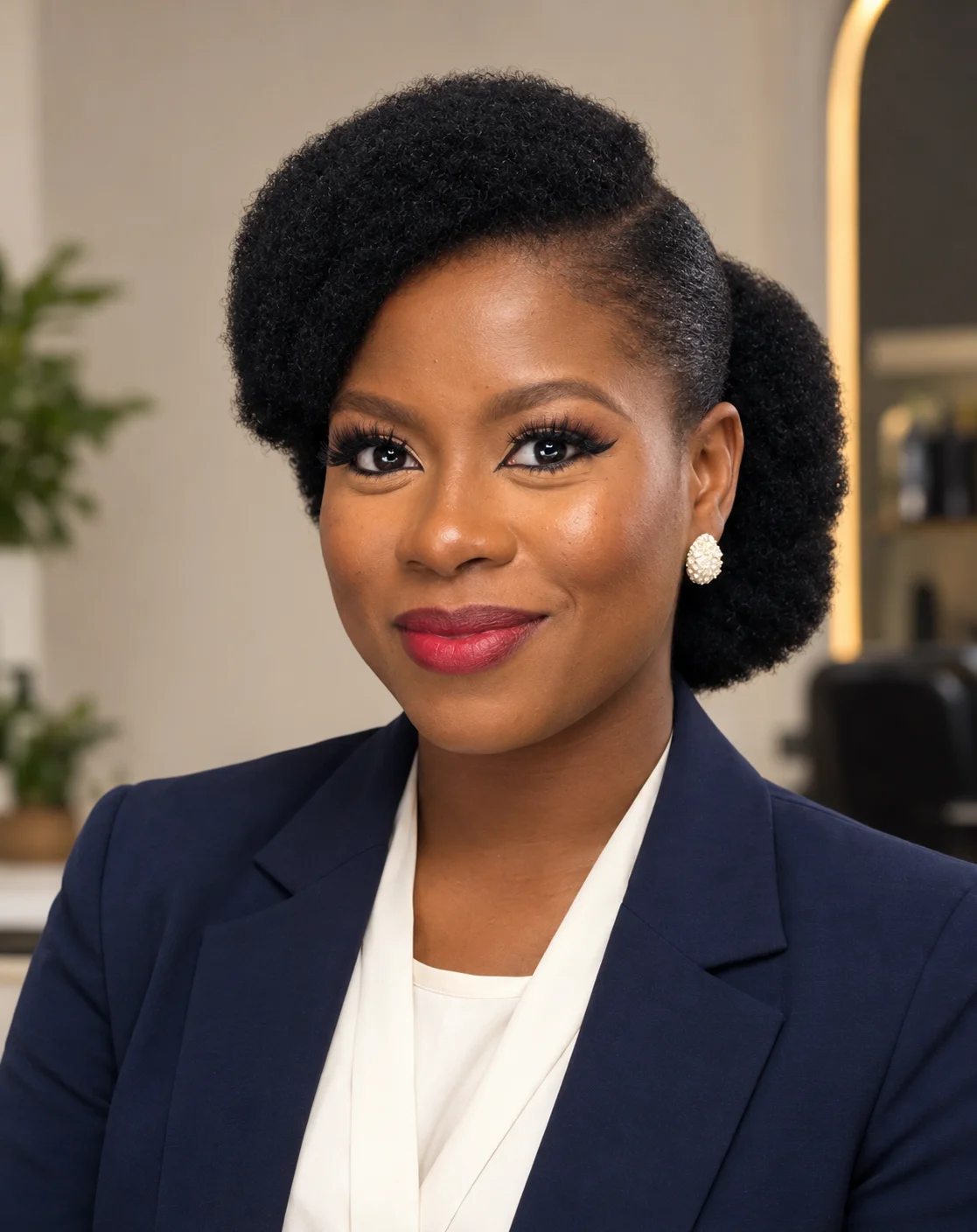 Mariam Okocha Ijeoma, founder of Flourish Roots Hair Co., in the salon in Isolo, Lagos